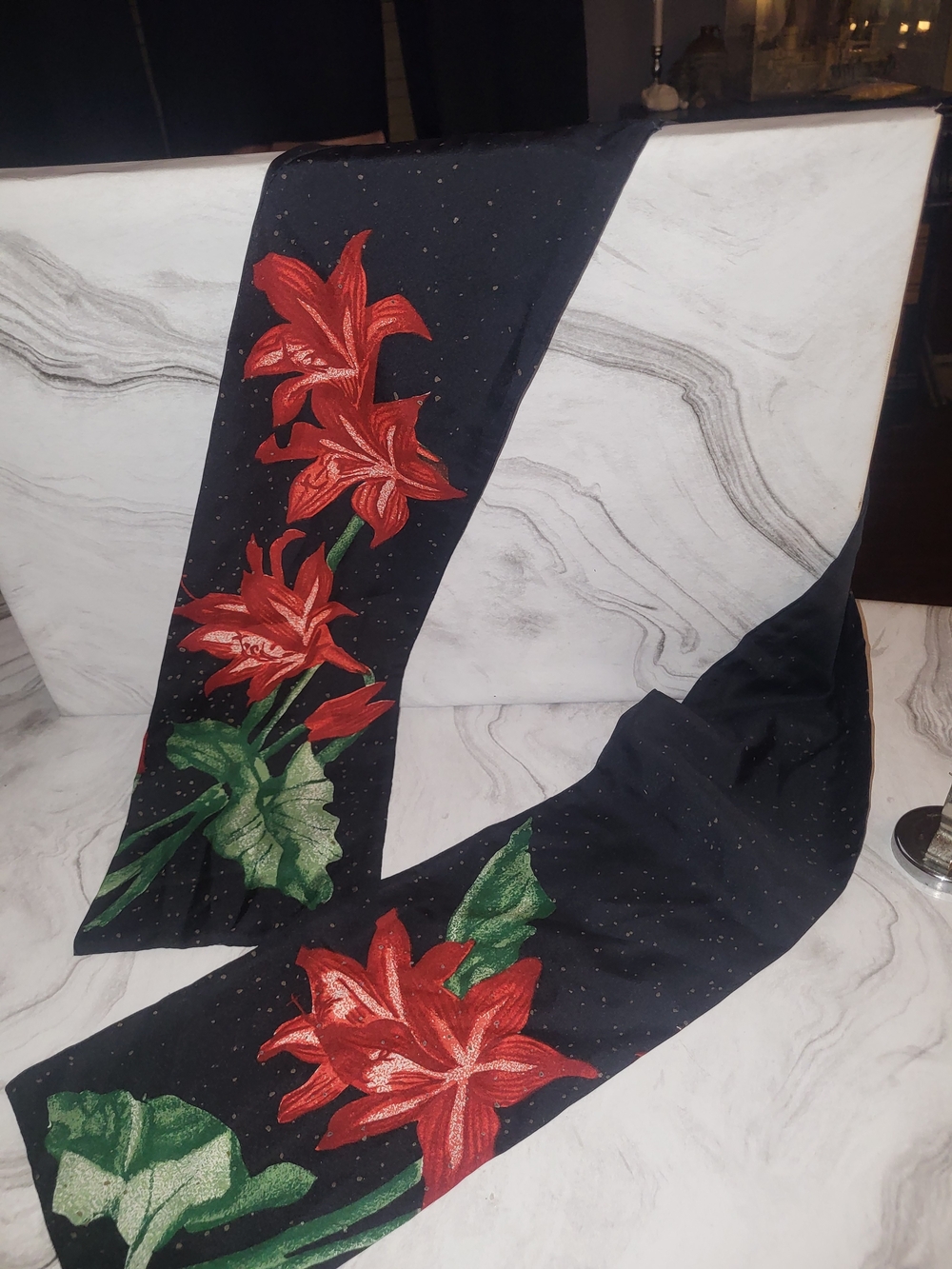 Signed Hanae Mori Premium Silk Twill Women’s Scarf. NavyFloral